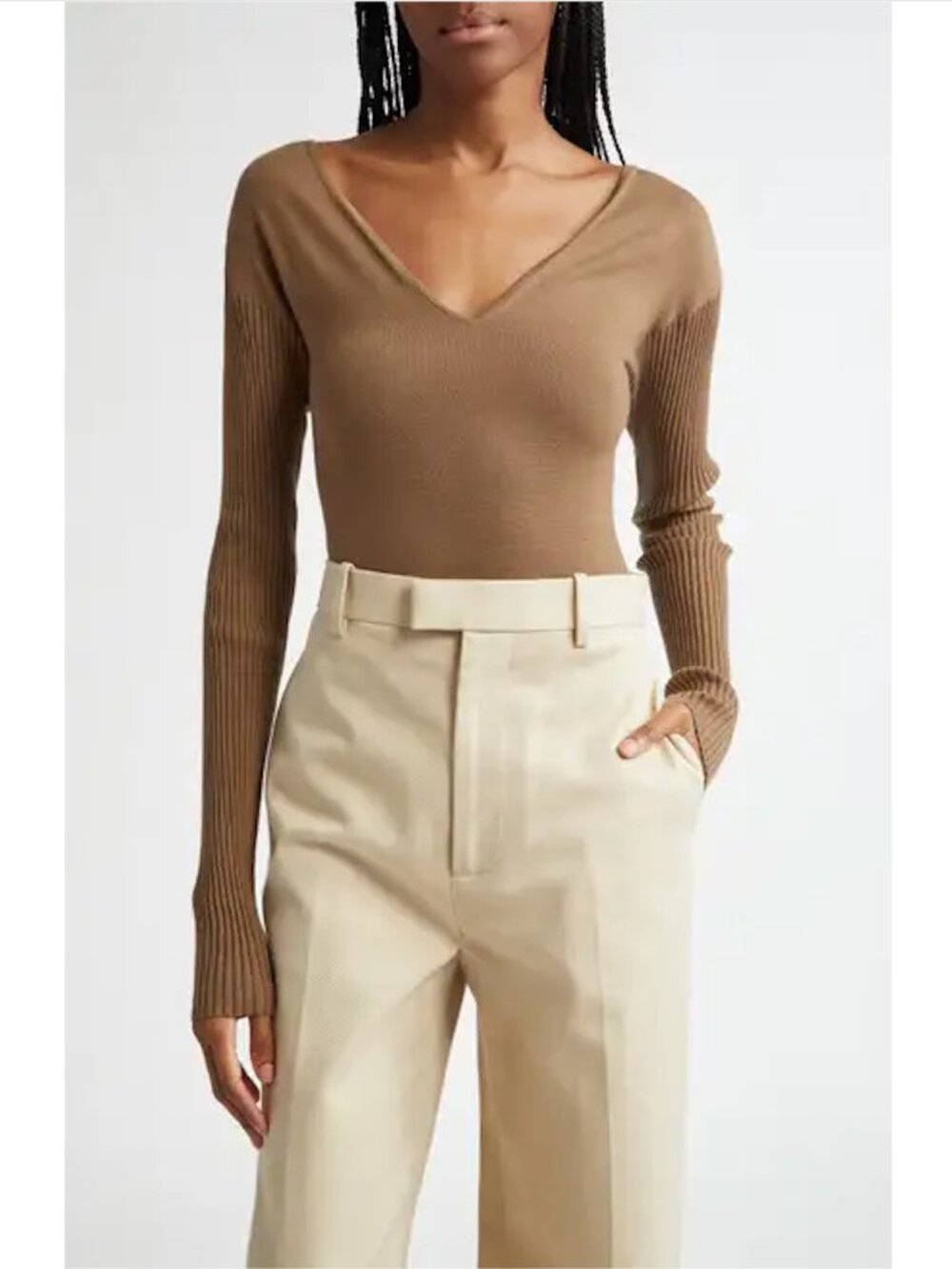 NWT  A.L.C. Keaton Rib Sleeve sweater in dark taupe sz M